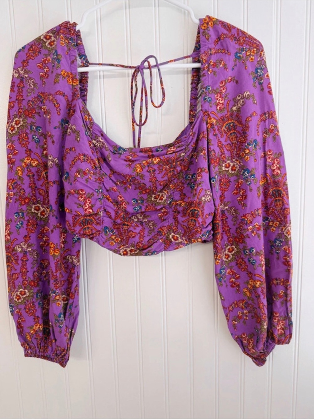 Urban Outfitters Purple Floral Long-Sleeve Crop Top